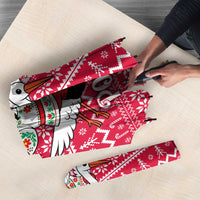 Poland Christmas Umbrella with Santa Riding Stork White Eagle Emblem and Red Snowflake Knit Pattern Design - Wonder Print Shop
