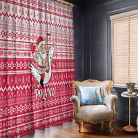 Poland Christmas Window Curtain with Santa Riding Stork White Eagle Emblem and Red Snowflake Knit Pattern Design - Wonder Print Shop