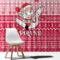 Poland Christmas Window Curtain with Santa Riding Stork White Eagle Emblem and Red Snowflake Knit Pattern Design - Wonder Print Shop