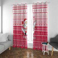 Poland Christmas Window Curtain with Santa Riding Stork White Eagle Emblem and Red Snowflake Knit Pattern Design - Wonder Print Shop