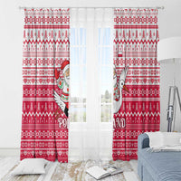 Poland Christmas Window Curtain with Santa Riding Stork White Eagle Emblem and Red Snowflake Knit Pattern Design - Wonder Print Shop