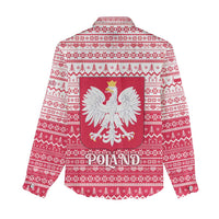 Poland Christmas Women Casual Shirt with Santa Riding Stork White Eagle Emblem and Red Snowflake Knit Pattern Design - Wonder Print Shop