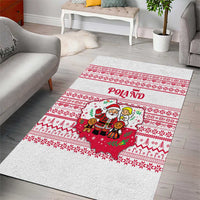Poland Christmas Area Rug with Santa Children Gingerbread Map Outline and Red Snowflake Knit Pattern Design - Wonder Print Shop
