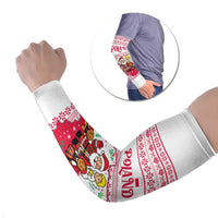 Poland Christmas Arm Sleeves with Santa Children Gingerbread Map Outline and Red Snowflake Knit Pattern Design - Wonder Print Shop