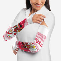 Poland Christmas Arm Sleeves with Santa Children Gingerbread Map Outline and Red Snowflake Knit Pattern Design - Wonder Print Shop