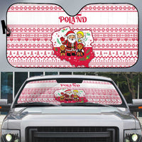 Poland Christmas Auto Sun Shade with Santa Children Gingerbread Map Outline and Red Snowflake Knit Pattern Design - Wonder Print Shop