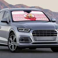 Poland Christmas Auto Sun Shade with Santa Children Gingerbread Map Outline and Red Snowflake Knit Pattern Design - Wonder Print Shop