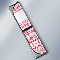 Poland Christmas Auto Sun Shade with Santa Children Gingerbread Map Outline and Red Snowflake Knit Pattern Design - Wonder Print Shop