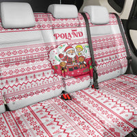 Poland Christmas Back Car Seat Cover with Santa Children Gingerbread Map Outline and Red Snowflake Knit Pattern Design - Wonder Print Shop