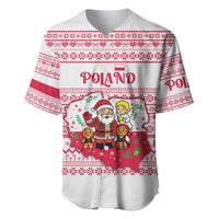 Poland Christmas Baseball Jersey with Santa Children Gingerbread Map Outline and Red Snowflake Knit Pattern Design - Wonder Print Shop