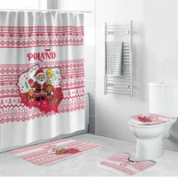 Poland Christmas Bathroom Set with Santa Children Gingerbread Map Outline and Red Snowflake Knit Pattern Design - Wonder Print Shop