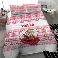 Poland Christmas Bedding Set with Santa Children Gingerbread Map Outline and Red Snowflake Knit Pattern Design - Wonder Print Shop