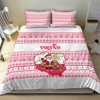 Poland Christmas Bedding Set with Santa Children Gingerbread Map Outline and Red Snowflake Knit Pattern Design - Wonder Print Shop