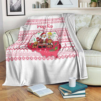 Poland Christmas Blanket with Santa Children Gingerbread Map Outline and Red Snowflake Knit Pattern Design - Wonder Print Shop