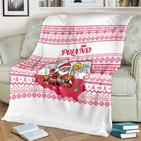 Poland Christmas Blanket with Santa Children Gingerbread Map Outline and Red Snowflake Knit Pattern Design - Wonder Print Shop