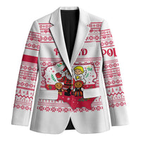 Poland Christmas Blazer with Santa Children Gingerbread Map Outline and Red Snowflake Knit Pattern Design - Wonder Print Shop