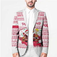 Poland Christmas Blazer with Santa Children Gingerbread Map Outline and Red Snowflake Knit Pattern Design - Wonder Print Shop