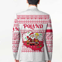 Poland Christmas Blazer with Santa Children Gingerbread Map Outline and Red Snowflake Knit Pattern Design - Wonder Print Shop