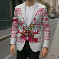 Poland Christmas Blazer with Santa Children Gingerbread Map Outline and Red Snowflake Knit Pattern Design - Wonder Print Shop