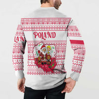 Poland Christmas Button Sweatshirt with Santa Children Gingerbread Map Outline and Red Snowflake Knit Pattern Design - Wonder Print Shop
