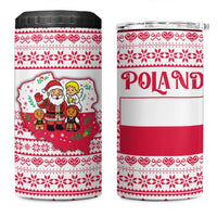 Poland Christmas 4 in 1 Can Cooler Tumbler with Santa Children Gingerbread Map Outline and Red Snowflake Knit Pattern Design - Wonder Print Shop