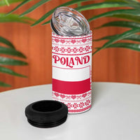 Poland Christmas 4 in 1 Can Cooler Tumbler with Santa Children Gingerbread Map Outline and Red Snowflake Knit Pattern Design - Wonder Print Shop