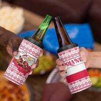 Poland Christmas 4 in 1 Can Cooler Tumbler with Santa Children Gingerbread Map Outline and Red Snowflake Knit Pattern Design - Wonder Print Shop