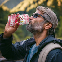 Poland Christmas 4 in 1 Can Cooler Tumbler with Santa Children Gingerbread Map Outline and Red Snowflake Knit Pattern Design - Wonder Print Shop