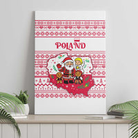 Poland Christmas Canvas Wall Art with Santa Children Gingerbread Map Outline and Red Snowflake Knit Pattern Design - Wonder Print Shop