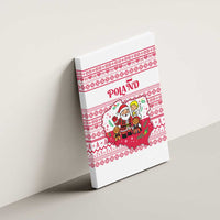 Poland Christmas Canvas Wall Art with Santa Children Gingerbread Map Outline and Red Snowflake Knit Pattern Design - Wonder Print Shop