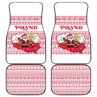 Poland Christmas Car Mats with Santa Children Gingerbread Map Outline and Red Snowflake Knit Pattern Design - Wonder Print Shop