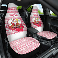 Poland Christmas Car Seat Cover with Santa Children Gingerbread Map Outline and Red Snowflake Knit Pattern Design - Wonder Print Shop