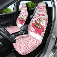 Poland Christmas Car Seat Cover with Santa Children Gingerbread Map Outline and Red Snowflake Knit Pattern Design - Wonder Print Shop