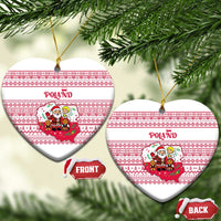 Poland Christmas Ceramic Ornament with Santa Children Gingerbread Map Outline and Red Snowflake Knit Pattern Design - Wonder Print Shop