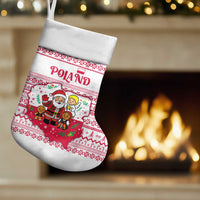 Poland Christmas Stocking with Santa Children Gingerbread Map Outline and Red Snowflake Knit Pattern Design - Wonder Print Shop