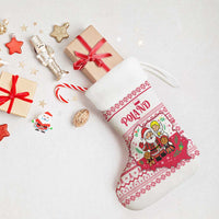 Poland Christmas Stocking with Santa Children Gingerbread Map Outline and Red Snowflake Knit Pattern Design - Wonder Print Shop