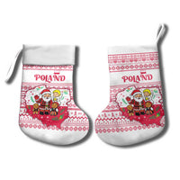 Poland Christmas Stocking with Santa Children Gingerbread Map Outline and Red Snowflake Knit Pattern Design - Wonder Print Shop