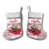 Poland Christmas Stocking with Santa Children Gingerbread Map Outline and Red Snowflake Knit Pattern Design - Wonder Print Shop