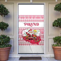Poland Christmas Door Cover with Santa Children Gingerbread Map Outline and Red Snowflake Knit Pattern Design - Wonder Print Shop