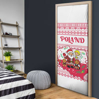 Poland Christmas Door Cover with Santa Children Gingerbread Map Outline and Red Snowflake Knit Pattern Design - Wonder Print Shop