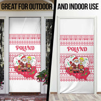 Poland Christmas Door Cover with Santa Children Gingerbread Map Outline and Red Snowflake Knit Pattern Design - Wonder Print Shop