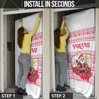 Poland Christmas Door Cover with Santa Children Gingerbread Map Outline and Red Snowflake Knit Pattern Design - Wonder Print Shop