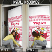 Poland Christmas Door Cover with Santa Children Gingerbread Map Outline and Red Snowflake Knit Pattern Design - Wonder Print Shop