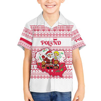 Poland Christmas Family Matching Long Sleeve Bodycon Dress and Hawaiian Shirt with Santa Children Gingerbread Map Outline and Red Snowflake Knit Pattern Design - Wonder Print Shop