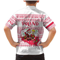 Poland Christmas Family Matching Mermaid Dress and Hawaiian Shirt with Santa Children Gingerbread Map Outline and Red Snowflake Knit Pattern Design - Wonder Print Shop