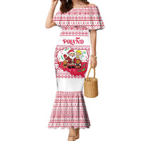 Poland Christmas Family Matching Mermaid Dress and Hawaiian Shirt with Santa Children Gingerbread Map Outline and Red Snowflake Knit Pattern Design - Wonder Print Shop