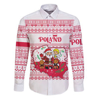 Poland Christmas Family Matching Off Shoulder Short Dress and Hawaiian Shirt with Santa Children Gingerbread Map Outline and Red Snowflake Knit Pattern Design - Wonder Print Shop