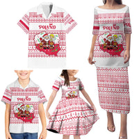 Poland Christmas Family Matching Puletasi and Hawaiian Shirt with Santa Children Gingerbread Map Outline and Red Snowflake Knit Pattern Design - Wonder Print Shop