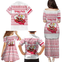 Poland Christmas Family Matching Puletasi and Hawaiian Shirt with Santa Children Gingerbread Map Outline and Red Snowflake Knit Pattern Design - Wonder Print Shop