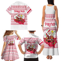Poland Christmas Family Matching Tank Maxi Dress and Hawaiian Shirt with Santa Children Gingerbread Map Outline and Red Snowflake Knit Pattern Design - Wonder Print Shop